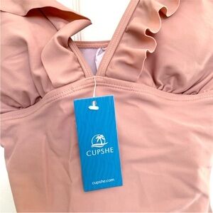 Cupshe v neck ruffled one piece swimsuit dress beach coverup NWT Small rose pink